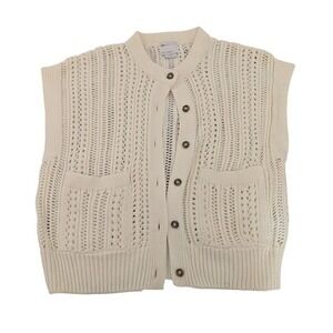 ASOS DESIGN Cream Crochet Knit Button‎ Front Sleeveless Vest Cardigan XS